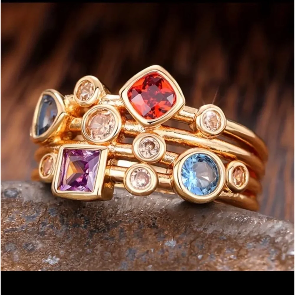 - Gorgeous gold plated swarovski elements multicolor ring size 9